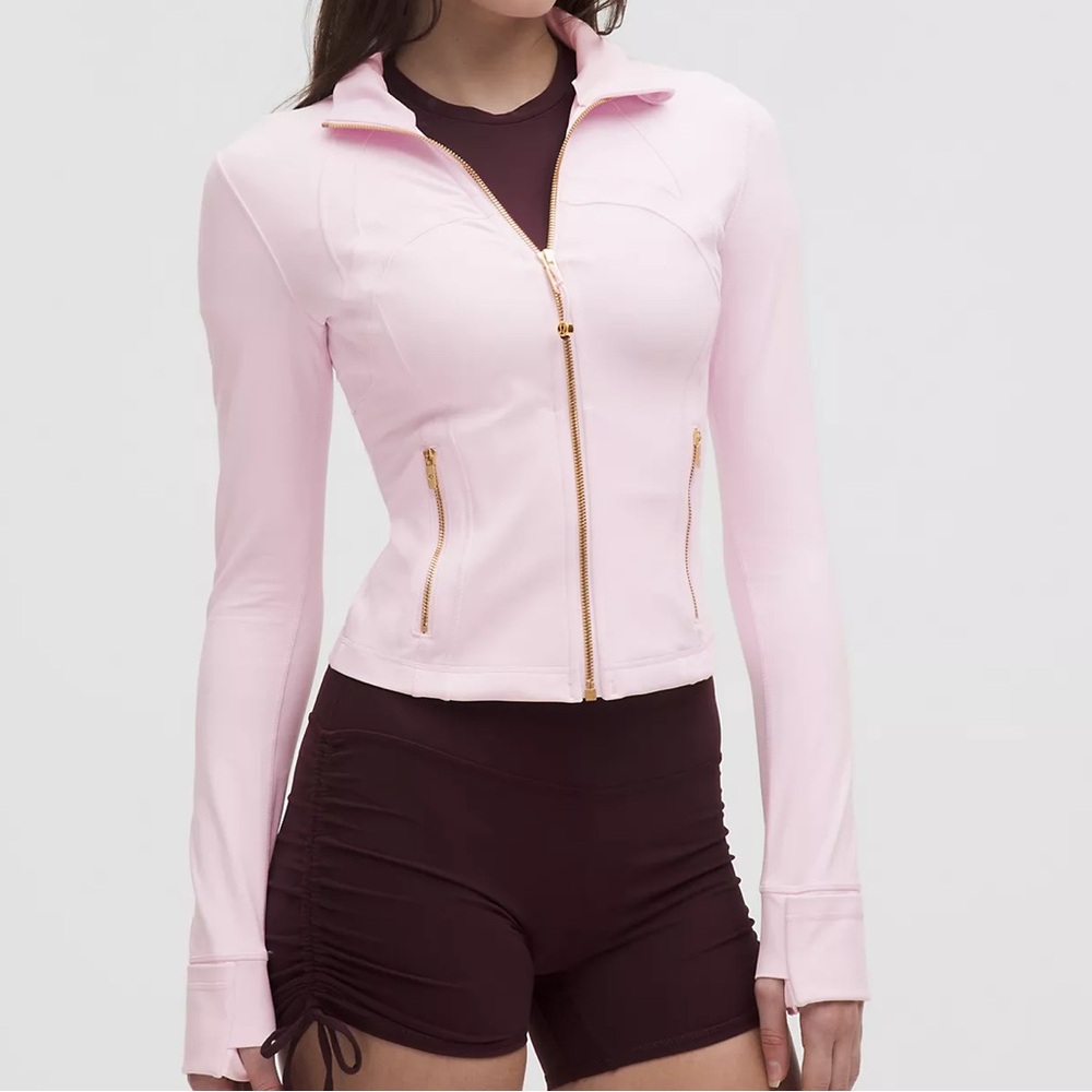 NWT Lululemon define jacket cropped Nulu pink organza/gold/gold